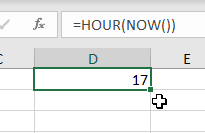 Only return the current hour using =HOUR(NOW()). The time in this screenshot was 3PM (17:00).
