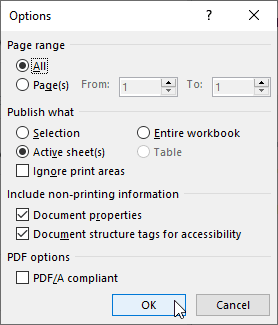 The Save as PDF Options window.