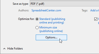 The Options... button that becomes visible when you select that you want to save as PDF.